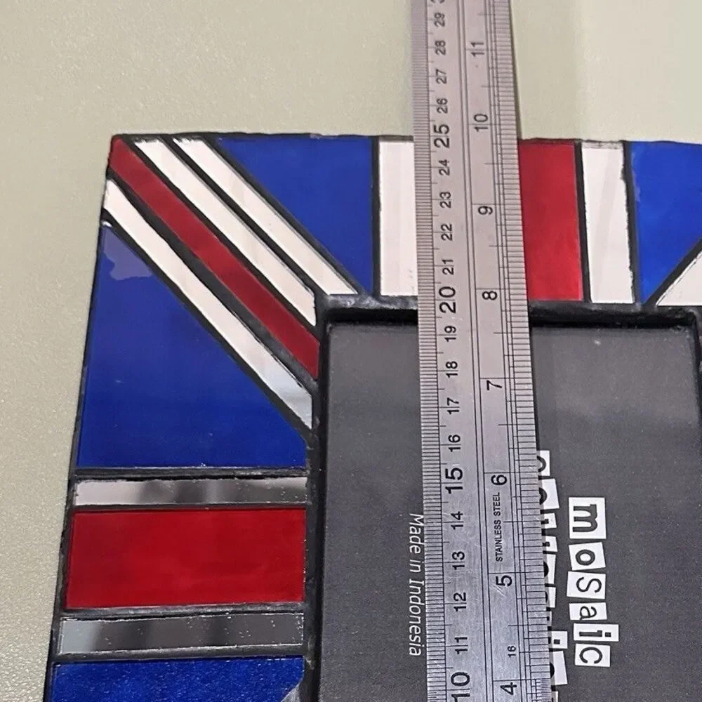 Union Jack Mosaic Glass 4x6 Picture Frame Mirror Red White Blue British Flag Art